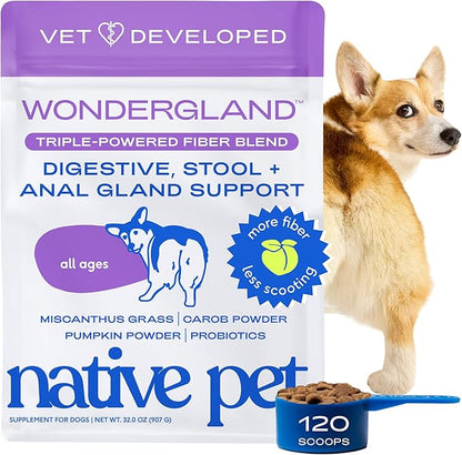 Native Pet WonderGland - Dog Anal Gland Supplement - Promotes Firm Stools, Natural Gland Expression to Help Reduce Scooting - Fiber Food Topper with Miscanthus Grass, Pumpkin & Probiotics -120 Scoops
