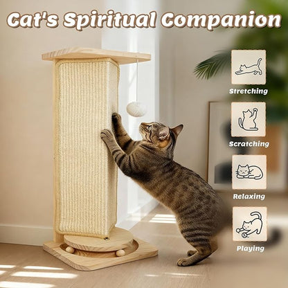 Couch Cat Corner Scratcher with Interactive Ball Toys for Cat, Replaceable Sisal Scratch Pad, Kitten Wall Scratcher for Couch, Wall Furniture Protector 25''