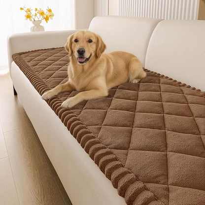 Smiry Fuzzy Couch Cover for Dogs, Non Slip Washable Pet Sofa Cover, Scratch Proof Hair Resistant Plush Sofa Slipcover, Pet Friendly Couch Cushion Protector for Cat, Brown, 27.6" x 59"