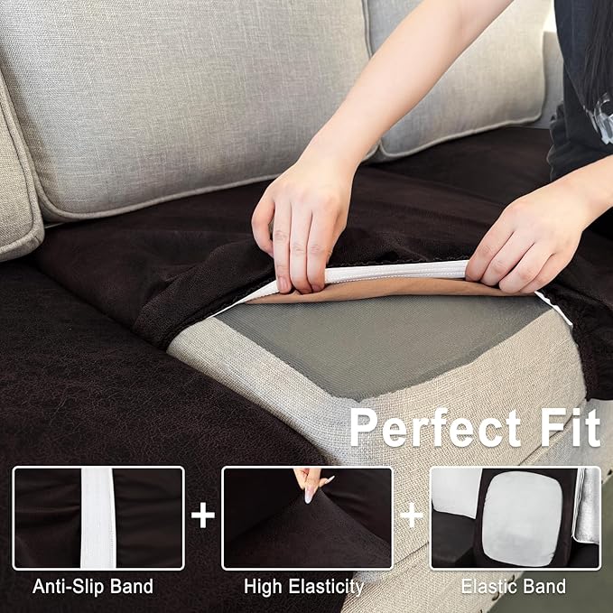 ANARACHON Leather Look Couch Cushion Covers Sofa Seat Slipcovers Sets Couches Furniture Protector for Sectional Armchair Loveseat Pets Kids Stretch Spandex Fabric (2 Cushion Sofa, Chocolate)