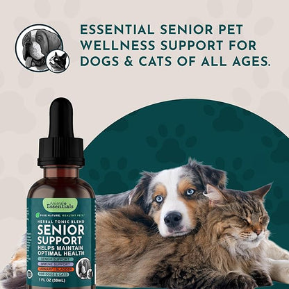 Animal Essentials Senior Support for Dogs & Cats Supplement - Milk Thistle, For Old Cats & Dogs, Pet Kidney Support, Herbal Supplement - 1 Fl Oz