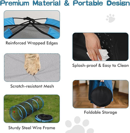 Outdoor Cat Enclosure, 4-in-1 Cat Tent Outdoor Pet Playpen with Tunnel, Portable Catio Play Pen for Outside and Indoor Cat Enclosure with Storage Bag for Kitty and Small Animals