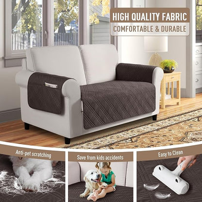 TAOCOCO Waterproof Loveseat Covers for Pets Dogs with Non Slip Backing, Sofa Seat Covers with Side Pocket for 2 Cushion Couch Washable Dog Couch Cover Protector Sofa Slipcovers(Loveseat, Chocolate)