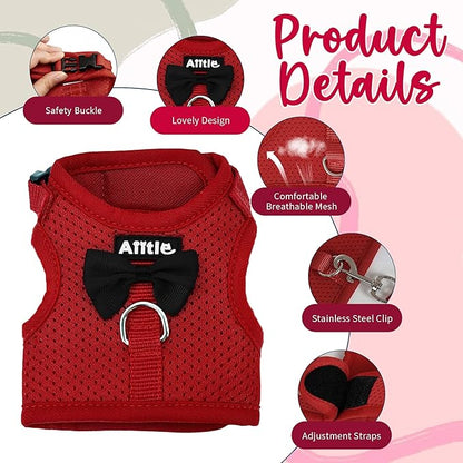 AIITLE Rabbit Harness and Leash Set with Cute Bow, Christmas Soft Breathable Mesh Vest Harness for Rabbits Kitten Ferret Puppy Small Pets Walking Supplies Red S