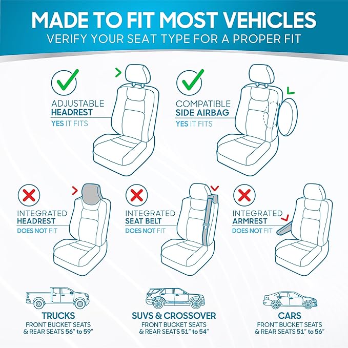 BDK PolyPro Car Seat Covers Full Set in Gray on Black, Front and Rear Split Bench Seat Covers for Cars, Easy to Install Car Seats Cover Set and Accessories for Auto Trucks Van SUV - Gray