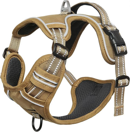 HEELE Dog Harness, Dog Harness for Small Medium Large Dogs No Pull Adjustable Padded Reflective Harness with Handle for Walking Training, Brown, M