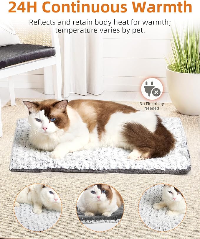 Papettly 2-Pack Self Warming Cat Bed - 24 x 18 in - Machine Washable Cat Heating Pad - 3cm/1.18in Thickened Pet Heating Pad for Cats & Dogs