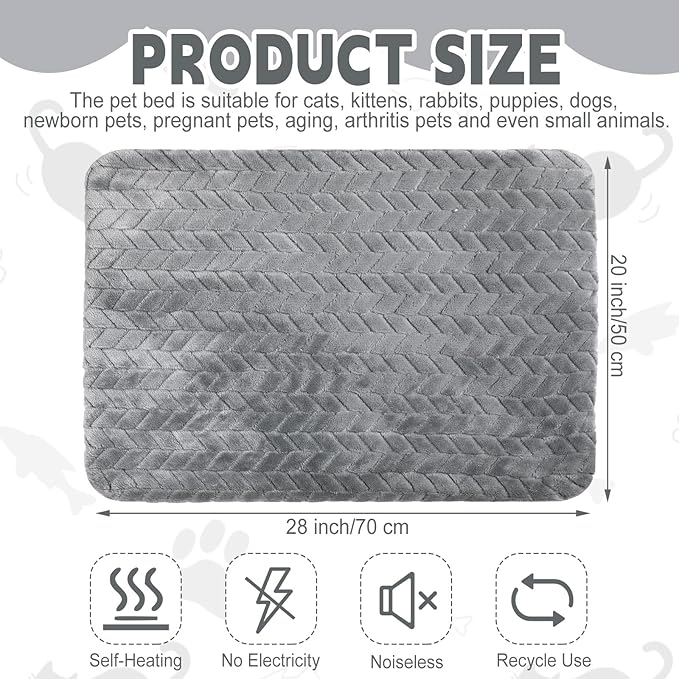 Drydiet 4 Pack Self Warming Cat Bed Mat Self Heating Pad for Dog Extra Warm Winter Pet Pad Washable Thermal Pads Mats for Pets Indoor Outdoor(Gray,20 x 28 Inch)