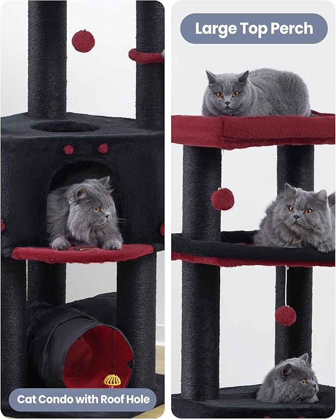 Cat Tree Tower for Large Cats Adult - 60 Inch XXL Sturdy Heavy Duty Extra Wide Scratching Posts (φ4.4in) Condo - Indoor Big Cat House Hammock Perch - XL Wood Multi Level Feline Pet Bed Trees Houses