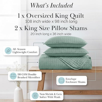 Southshore Fine Living, Inc. Oversized King Quilt Bedding Set, Soft Microfiber, Stain and Pet Hair Resistant Bedding, California/King Size Quilt Coverlet Bedspread Set with 2 Shams, Steel Blue (Teal)
