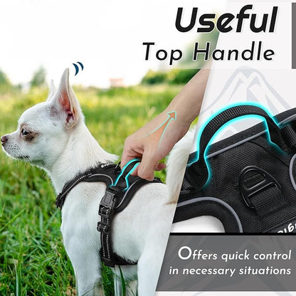 Eagloo Small Dog Harness No Pull, Service Vest with Reflective Strips and Control Handle, Adjustable and Comfortable for Walking, No Choke Pet Harness with 2 Metal Rings, Black, XS
