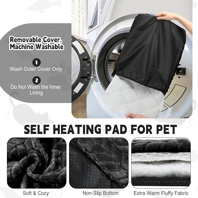Drydiet 4 Pack Self Warming Cat Bed Mat Self Heating Pad for Dog Extra Warm Winter Pet Pad Washable Thermal Pads Mats for Pets Indoor Outdoor(Black,20 x 28 Inch)