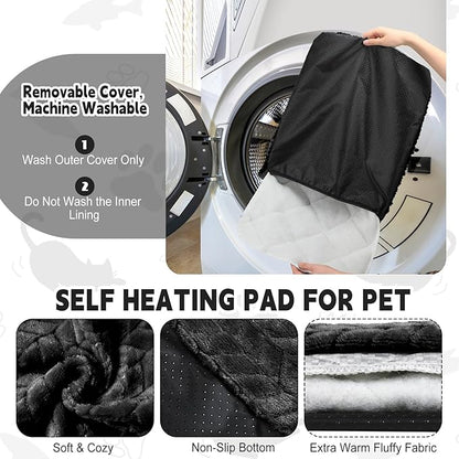 Drydiet 4 Pack Self Warming Cat Bed Mat Self Heating Pad for Dog Extra Warm Winter Pet Pad Washable Thermal Pads Mats for Pets Indoor Outdoor(Black,16 x 20 Inch)