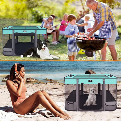Paw Ballet Foldable Pet Kitten Playpen, Waterproof Portable Dog Cat Playpen Kennel Tent for Small Cat Dog, Retractable Shade Cover with Free Carrying Case, Indoor Outdoor Use for Small Animals.