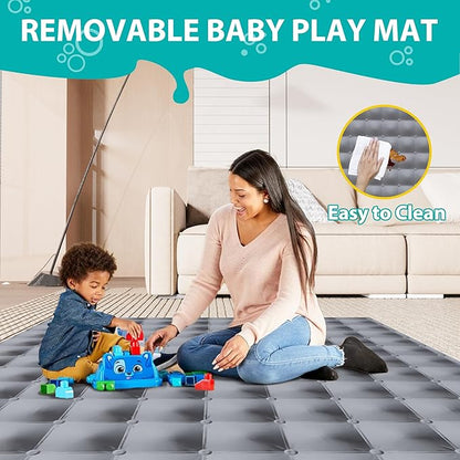 ICAREWAY Foldable Playpen for Babies and Toddlers, 50x50 Inches Portable Playpen, Kids Collapsible Play Pen with 2 Handlers, Indoor & Outdoor Baby Fence Play Area with Visible Mesh, Light Gray
