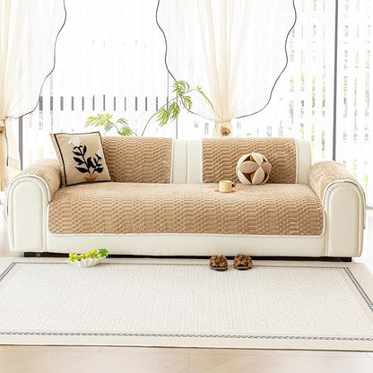 Plush Warm Sofa Covers Washable, Funny Fuzzy Couch Cover for Dogs Washable, Non-slip Couch Covers for Sectional Sofas, Soft Sofa Slipcover for Pet & Kid(1PC, Light Brown, 36"×83", Single Seater)
