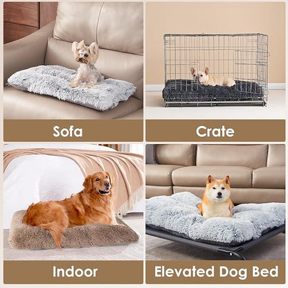 EHEYCIGA Fluffy Dog Crate Bed for Small Dogs, Plush Faux Fur Crate Pad, Calming Anti Anxiety Small Dog Bed, Washable Soft Warm Mat with Non-Slip Bottom, Camel