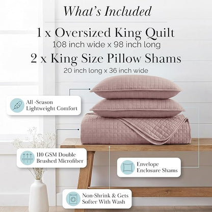 Southshore Fine Living, Inc. Oversized King Quilt Set, Lavender Quilt Bedspread King/California with 2 Matching Pillow Shams, Machine Washable Bedding, Soft & Cozy Coverlet, Lavender