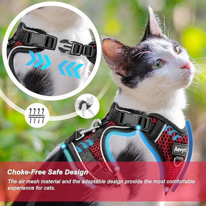 Cat Harness and Leash for Walking Escape Proof Soft Adjustable Cat Leash Breathable Honeycomb Structure Comfortable Vest Easy to Wear Kitten Harness for Outdoor Travel, Honeycomb Red, S
