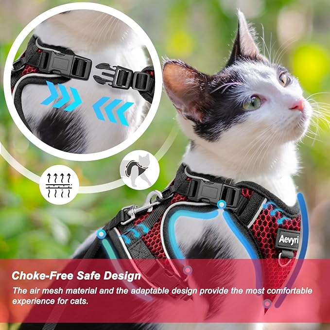 Cat Harness and Leash for Walking Escape Proof Soft Adjustable Cat Leash Breathable Honeycomb Structure Comfortable Vest Easy to Wear Kitten Harness for Outdoor Travel, Honeycomb Red, XS