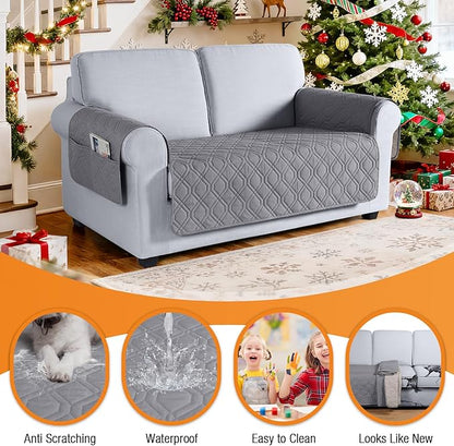 VANSOFY Couch Cover, Waterproof Sofa Covers Washable Slipcover Furniture Protector Couch Seat Covers Non-Slip Couch Cover for Dogs, Pets(Loveseat Plus, Light Gray)