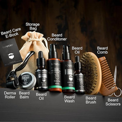 Gifts for Men Beard Grooming Kit, Holiday Gift Beard Kit Set with Beard Oil, Balm, Wash, Brush, Comb & More, Mens Gifts for Him, Dad, Birthday, Boyfriend, Husband, Man