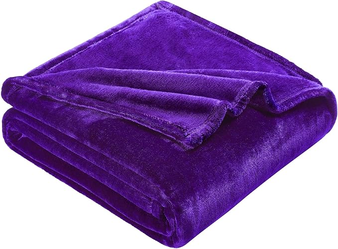 DREAMNINE Oversized Soft Fuzzy Fleece Throw Blanket Twin Size 60" x 80",Decorative Large Solid Lightweight Velvet Bed Blanket,Big Cute Cozy Accent Shaggy Microfiber Flannel Blankets for Bedroom,Purple