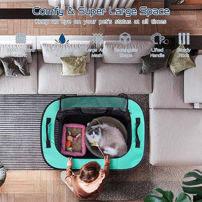 Dog Playpen,Pet Playpen,Foldable Puppy Cat Playpen,Portable Exercise Kennel Tent Crate,Water-Resistant Breathable Shade Cover, Indoor Outdoor Travel Camping Use for Small Animals with Carrying Case(S)