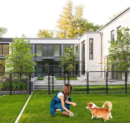 Getlay Dog Playpen 48inch 12 Panels, Puppy Playpen Indoors, Dog Fence Outdoor for Yard, Wide Door Low Threshold Garden Fence for Medium/Large Pets. Black Dog Pens Total 26.6 Ft(L)