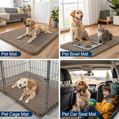 Smiry Dog Door Mat for Muddy Paws 47x24, Absorbs Moisture and Dirt Doormat, Non-Slip Washable Quick Dry Chenille Front Door Mat Indoor Entrance, Entryway Carpet for Inside Floor, Camel