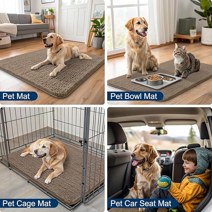 Smiry Dog Door Mat for Muddy Paws 71x46, Absorbs Moisture and Dirt Doormat, Non-Slip Washable Quick Dry Chenille Front Door Mat Indoor Entrance, Entryway Carpet for Inside Floor, Camel