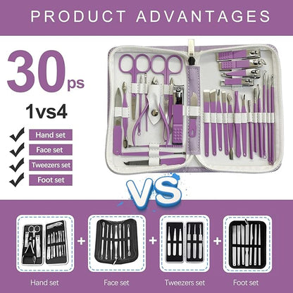 Manicure Set 30 in 1 Nail Clippers Set,Nail Manicure Kit for Women,RedFlow Toenail Clippers,Pedicure Kit,Pedicure Tools,Suitable for Travel Manicure Tools (Purple)