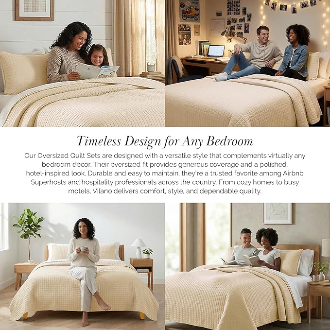 Southshore Fine Living, Inc. Twin XL Comforter Quilt Bedding Set, Dorm Room Essential Bedding, Stain Resistant, Machine Washable Bedspread, XL/Twin Beige Quilt Bed Spread w/Pillow Sham, Soft Sand