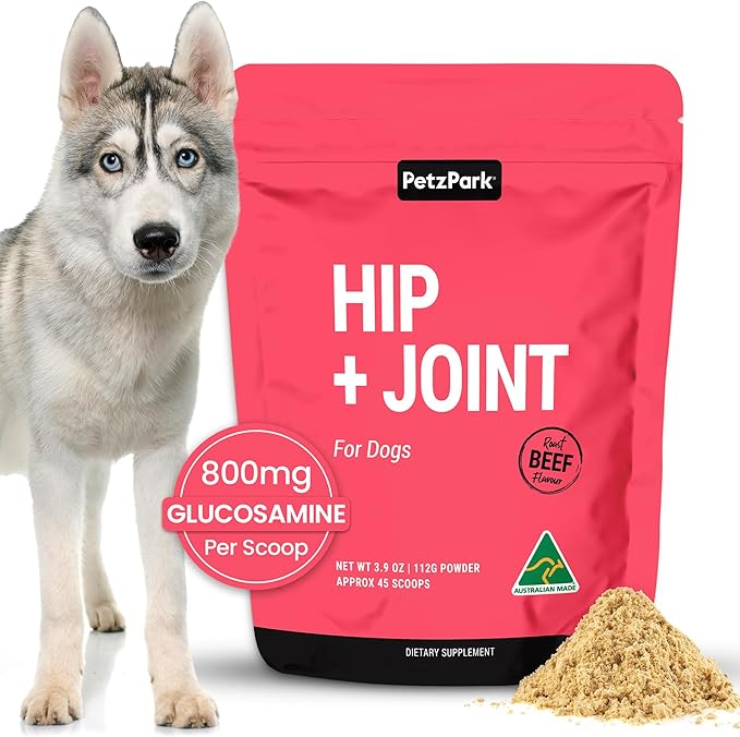 Petz Park Hip + Joint for Dogs 45 Scoops, Glucosamine for Dogs with Chondroitin and MSM, Dog Hip and Joint Supplement for Mobility Support, Dog Food Topper Powder for Joint Health and Flexibility