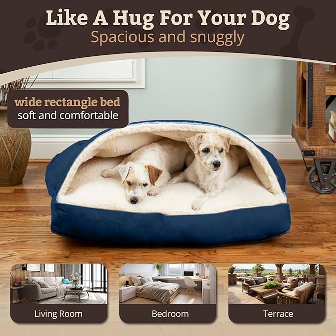 Snoozer Pet Products Luxury Rectangle Cozy Cave Dog Bed with Microsuede, Medium, Sapphire