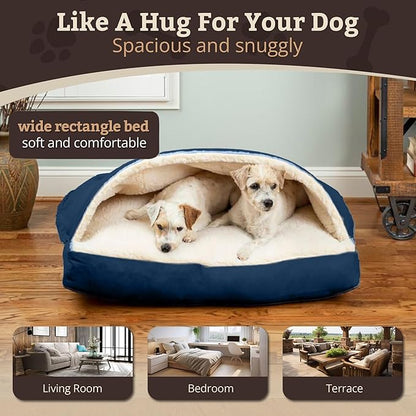 Snoozer Pet Products Luxury Rectangle Cozy Cave Dog Bed with Microsuede, Large, Sapphire