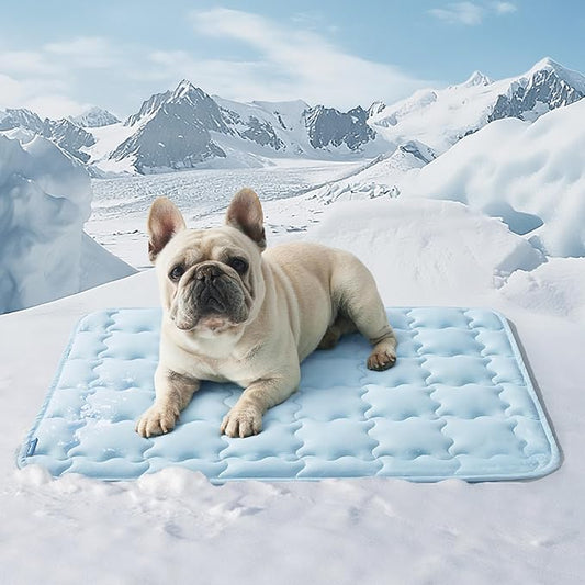 Bedsure Cooling Mat for Medium Dogs, Q-Max>0.5 Thin Breathable Cold Crate Pad for Pet, Portable Washable Kennel Bed for Summer Active Dog with Chill Cool Soothing Fabric to Rapid Cooling, 29x21, Blue