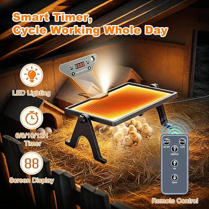 Pawaboo 6-in-1 Chicken Brooder Box for Chick Starter Kit, Includes Pet Cage Tent, Brooders Heating Plate, Chicks Perch, Feeder and 1.1L Chick Waterer, Chicks Supplies (Brooder Set)