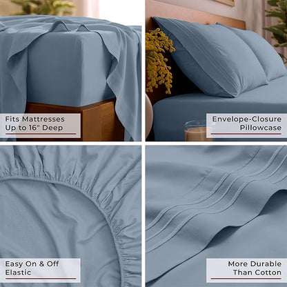 Mellanni King Sheet Set - 6-Piece Iconic Collection Bedding, (Including 4 Pillowcases), 16-Inch Deep Pocket, Easy Care, Extra Soft, Cooling Sheets, Brushed Microfiber - Blue Hydrangea