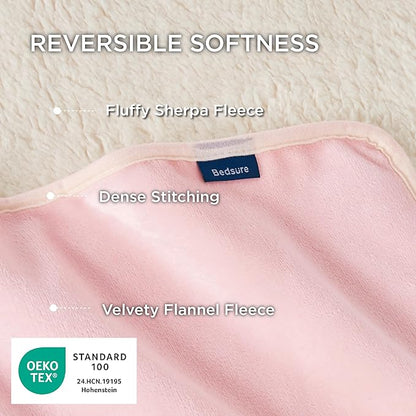 Bedsure Waterproof Blanket for Bed - Sherpa Fleece Waterproof Dog Blankets for Large Dogs, Pet Blankets for Bed/Couch/Dog Crate, Soft Plush Reversible Furniture Protector, Twin Size, 80"x60", Pink
