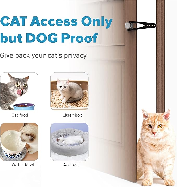 Neobay Cat Door Latch with Stabilizer, 7 Sizes Adjustable Cat Door Holder Latch to Keep Dog Out of Litter Box, Economical Alternative of Pet Gates and Interior Pet Door, Black, 1 Pack
