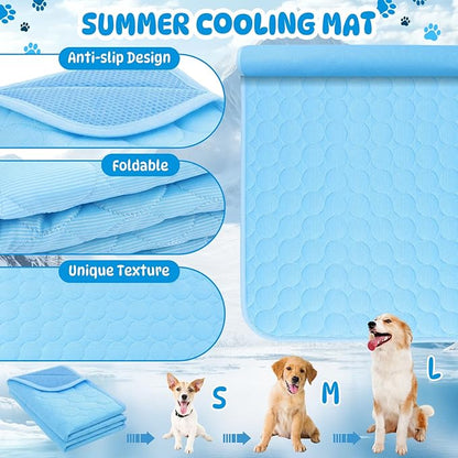 Chunful 4 Pack Pet Cooling Mat for Dogs and Cats, Summer Washable Dog Cooling Pad with Non-Slip Bottom & Storage Bags, Foldable Self-Cooling Blanket for Crate, Sofa, Floor, Car(27 x 21 Inches)