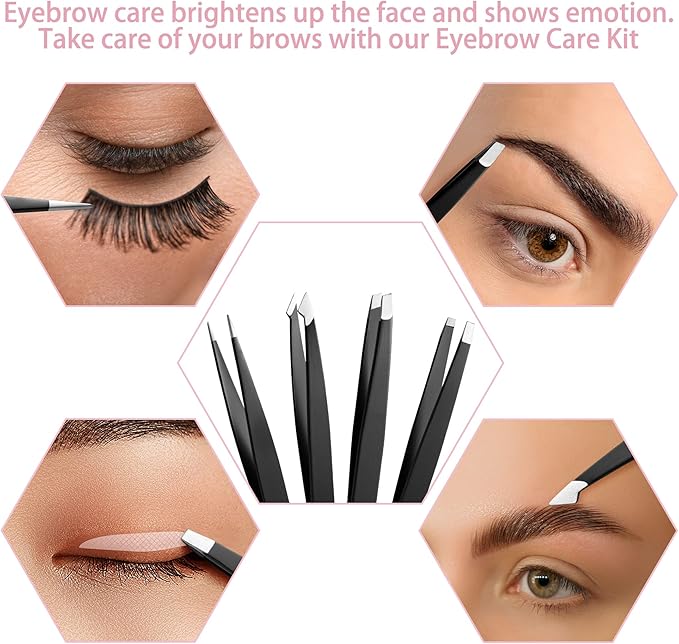 Exquisite 8-in-1 Eyebrow Kit for Women & Men – Luxury Eyebrow Grooming Kit with 4 Precision Tweezers For Eyebrows, Eyebrow Razor, Eyebrow Scissors, Eyebrow Brush/Comb & Pencil with Padded Case