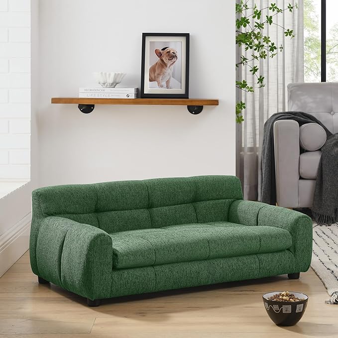 Dog Couch Bed with Backrest and Armrest, Durable Pet Sofa with Upholstered Foam Cushion, Elevated Dog Couch Bed with Legs for Medium Dogs, Emerald Green