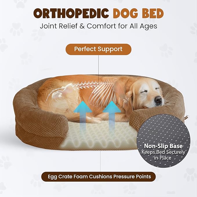 Bolster Dog Bed, Extra Thick 4.7 Inch Large Orthopedic Dog Bed with Memory Foam, Pet Couch Bed with Supportive Structure, Removable Washable Cover, Durable and Stylish Dog Bed for Large Dogs