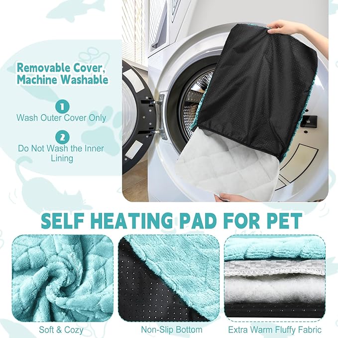 Drydiet 4 Pack Self Warming Cat Bed Mat Self Heating Pad for Dog Extra Warm Winter Pet Pad Washable Thermal Pads Mats for Pets Indoor Outdoor(Green,16 x 20 Inch)