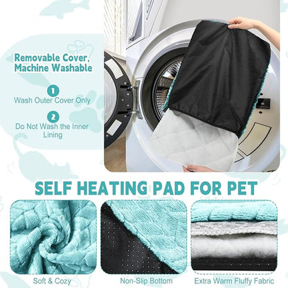 Drydiet 4 Pack Self Warming Cat Bed Mat Self Heating Pad for Dog Extra Warm Winter Pet Pad Washable Thermal Pads Mats for Pets Indoor Outdoor(Green,16 x 20 Inch)