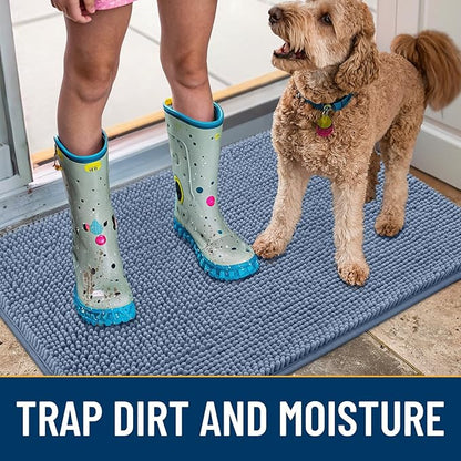 Smiry Dog Door Mat for Muddy Paws 70x24, Absorbs Moisture and Dirt Doormat, Non-Slip Washable Quick Dry Chenille Front Door Mat Indoor Entrance, Entryway Carpet for Inside Floor, Airy Blue