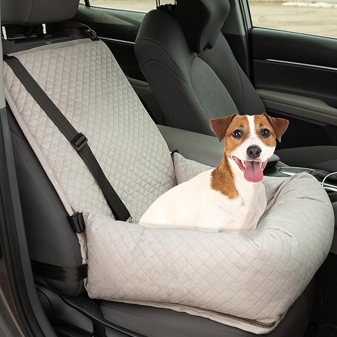 Dog Car Seat - Dog Car Seats for Small to Medium Dogs and Cats up to 44lbs - Pet Travel Accessories with Tether and Removable Washable Cover - Pet Booster Seat for Front or Back by PETMAKER (Gray)
