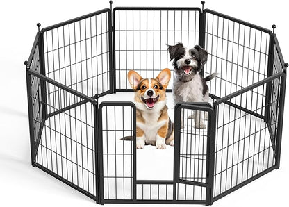 HealSmart Dog Playpen 24 Inch 8 Panels, Heavy Duty Metal Portable Pet Playpen Indoor Outdoor for Camping, Yard, RV, Garden Fence, Privacy Patio, Black